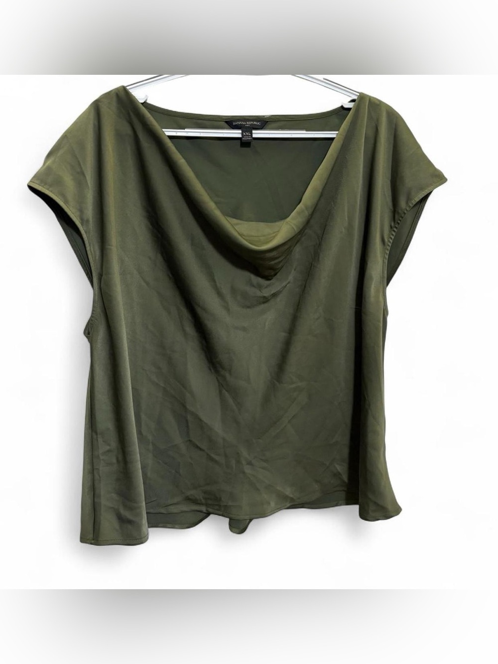 Banana Republic Olive Green Cowl Neck Cap-Sleeve Top